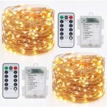 [lot de 2] guirlande lumineuse a pile, 10m 100led guirlande led  pile avec tlcommande 8 modes fonction ...