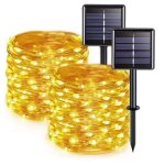 Lot de 2 guirlandes lumineuses solaires d'ext�rieur, 12 m�tres chacune, 100 led, fil de cuivre �tanche ...