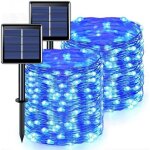 Lot de 2 guirlandes lumineuses solaires d'ext�rieur, fil de cuivre, �tanches, 7 m�tres par guirlande, ...