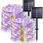 Lot de 2 guirlandes lumineuses solaires d'ext�rieur, fil de cuivre, �tanches, 7 m�tres par guirlande, ...