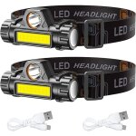 Lot de 2 lampe frontale rechargeable, torche frontale led puissante avec lumi�re , 2 modes d'�clairage, ...