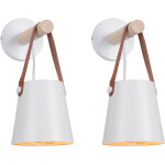 Lot de 2 lampe mural design luminaire int�rieur en m�tal et bois blanc