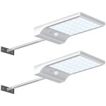 Lot de 2 lampes solaires pour gouttire, appliques murales avec poteau de montage, dtecteur de mouvement ...