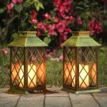 Lot de 2 lanternes solaires avec effet de bougie �clairage solaire pour ext�rieur d�coration de jardin ...