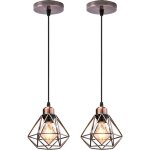Lot de 2 lustre suspension industriel en m�tal, stoex luminaire style vintage design forme cage diamant ...