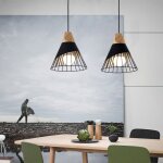Axhup - lot de 2 lustre suspension industrielle e27 cage en fer et bois luminaire style contemporain ...