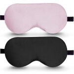 Lot de 2 masques de sommeil, pour les yeux, en soie pure naturelle avec sangle r�glable, bloque la lumi�re, ...