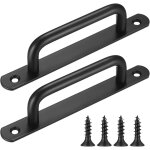 Lot de 2 noir 180mm poign�es de porte coulissante de grange avec plaque en acier inoxydable pour portes ...