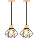Lot de 2 pendentif r�tro vintage lustre suspension industrielle cage en m�tal et bois noir