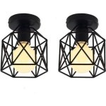 Lot de 2 plafonnier industrielle en m�tal cage carr�, lustre abat - jour fer luminaire e27 40w noir pour ...