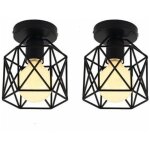 Lot de 2 plafonnier industrielle en m�tal cage carr�, lustre abat - jour fer luminaire e27 40w noir pour ...