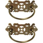 Lot de 2 poign�es de tiroir en laiton antique style vintage pour biblioth�que, armoire, tiroir - en cuivre ...