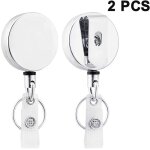 Lot de 2 porte - cl�s r�tractables en m�tal ? cordon acier et clip ceinture