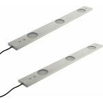 Lot de 2 r�glettes plates led 3x 6, 2w - interrupteur et capteur de mouvement - 50cm - inox brosse