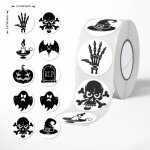 Lot de 2 rouleaux d'autocollants ronds pour halloween, motif cr�ne cr�atif, graffiti, d�coration de vacances ...