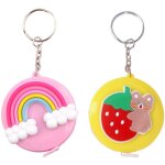 Lot de 2 rubans � mesurer r�tractables arc - en - ciel + ours fraise avec anneau porte - cl�s