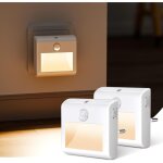 Lot de 2 veilleuses led avec d�tecteur de mouvement et de cr�puscule , blanc chaud , luminosit� r�glable ...