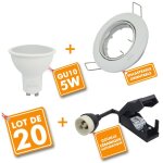 Lot de 20 spot led encastrable complet orientable blanc avec ampoule gu10 230v 5w temprature de couleur: ...