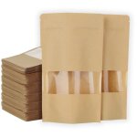 Lot de 200 sachet kraft alimentaire avec fenetre, 12�20cm sachet kraft zip r�utilisables, imperm�able ...