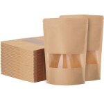 Lot de 200 sachet kraft alimentaire avec fenetre, 1420cm sachet kraft zip rutilisables, impermable ...