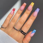 Lot de 24 faux ongles à pression en forme de cercueil moyen avec g Lot de 24 faux ongles à pression en forme de cercueil moyen avec g