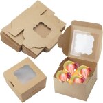Lot de 25 boite papier kraft marron avec fen�tre transparente 10, 16x10, 16x6, 35cm pour donut mini g�teau ...
