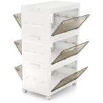 Lot de 3 bacs de rangement en plastique de 126l bo�tes de rangement empilables avec couvercle & roulettes ...