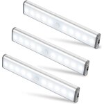 Lot de 3 lampes 10 led, sans fil, rechargeable par usb, aimant�, d�tecteur de mouvement, 2 modes d?�clairage, ...