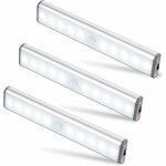 Lot de 3 lampes 10 led, sans fil, rechargeable par usb, aimant, dtecteur de mouvement, 2 modes d'clairage, ...