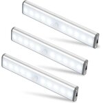 Lot de 3 lampes 10 led, sans fil, rechargeable par usb, aimant�, d�tecteur de mouvement, 2 modes d?�clairage, ...