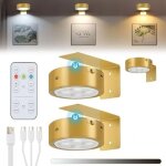 Lot de 3 lampes led sans fil pour tableaux, rechargeables par usb, �clairage dor� pour cadres photo avec ...