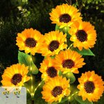 Lot de 3 lampes solaires en forme de tournesol 800 ma avec v�ritables fleurs pour l'ext�rieur, lampes ...
