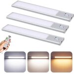 Lot de 3 lampes sous - meuble avec t�l�commande et capteur de mouvement, lampe de placard rechargeable ...