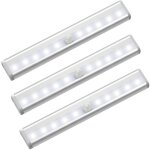 Lot de 3 lumi�res led avec d�tecteur de mouvement pour armoire, 10 spots led sans fil, lumi�res led pour ...