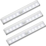 Lot de 3 lumi�res led avec d�tecteur de mouvement pour armoire, 10 spots led sans fil, lumi�res led pour ...