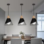 Axhup - lot de 3 lustre suspension industrielle e27 cage en fer et bois luminaire style contemporain ...