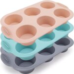 Lot de 3 moules � muffins en silicone (gris, rose, bleu paon) - moule � muffins en silicone, id�al pour ...