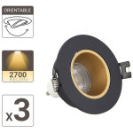 Xanlite - lot 3 spots gu10 50w 2700k rond orientable noir et or ip20 - pack3sp50rano
