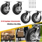 Lot de 4 � 250 mm roulette pivotantes gonflable + roulette � frein, charge 450kg max, 360� roues pneumatiques, ...