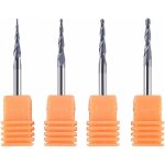 Lot de 4 fraises  bout conique en carbure cnc avec pointe r0, 25 1, 0 - pour gravure