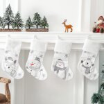 Lot de 4 grandes chaussettes de nol blanches de 49 cm avec revers en fausse fourrure blanche  suspendre, ...
