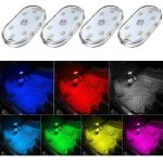 Lot de 4 lampes led d'int�rieur sans fil pour voiture, 7 couleurs, avec 6 led lumineuses, rechargeables ...