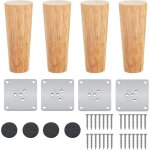 Lot de 4 pieds de meuble bois, pieds coniques, pieds de table en bois de ch�ne naturel rond avec vis ...