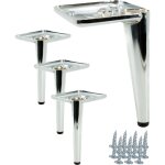 Lot de 4 pieds de meuble, chrom� argent�, hauteur 15 cm