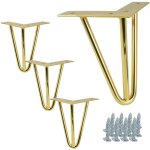Lot de 4 pieds de meuble hairpin legs dor� brillant hauteur 15 cm