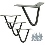 Lot de 4 pieds de meuble loft pieds �pingles � cheveux 10 cm 2 tiges noir