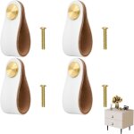 Lot de 4 poign�e meuble cuir, poign�e meuble, boutons de tirage pour armoires, commodes et cuisine - ...