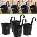 Lot de 4 pots de fleurs � suspendre en m�tal noir avec crochet amovible pour ext�rieur, int�rieur, cl�ture, ...