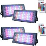 Lot de 4 projecteur, 50 w rgb led, ip66 �tanche avec t�l�commande