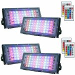 Lot de 4 projecteur led rgb  intensit variable pour extrieur, ip66 tanche avec tlcommande, 16 couleurs, ...